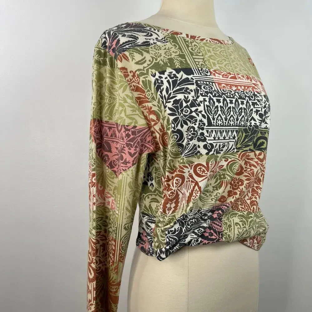 Anthropologie Daily Practice Multicolor Floral Print Crop Twist Top Boho Size XL